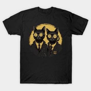 Modern Meows Atomic Age Black Kitschy Cats T-Shirt